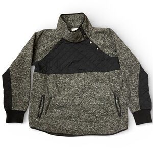Abercrombie & Fitch Asymmetrical Snap Quilted Fleece Pullover Grey Black L